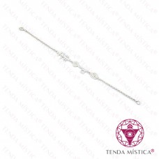 Pulseira Prata Três Proteções Nossa Senhora , Cruz de Caravaca e S.Bento