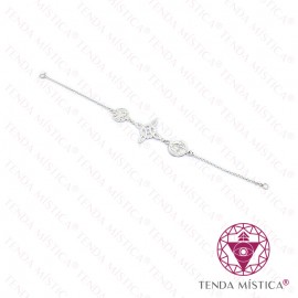 Pulseira Prata Tripla Proteção Nó da Bruxa, Tetragrammaton e S.Bento