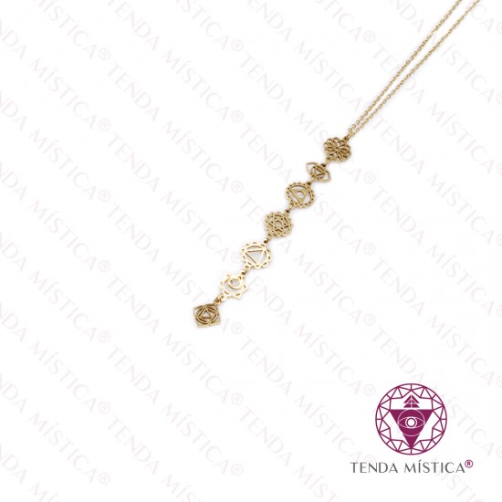 Colar Aço 7 Chakras Dourado