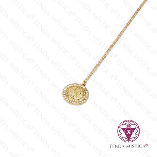 Colar Aço Medalha São Bento Dourado A
