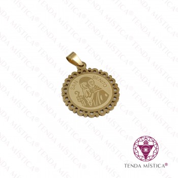 Pendente Aço Medalha São Bento Dourado