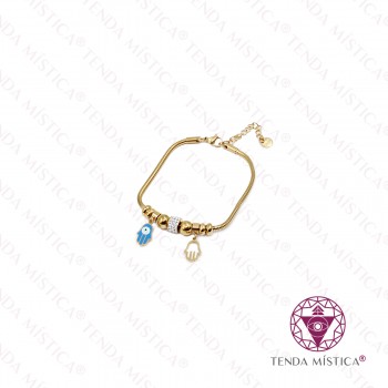 Pulseira Aço Mão de Fatima Dourado