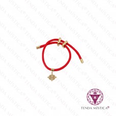 Pulseira Aço Nó da Bruxa Dourado Vermelho