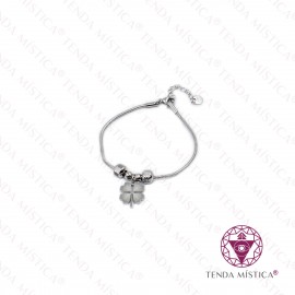 Pulseira Aço Trevo da Sorte Prateado