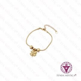 Pulseira Aço Trevo da Sorte Dourado