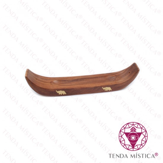 Porta Incenso Madeira Barco 25cm