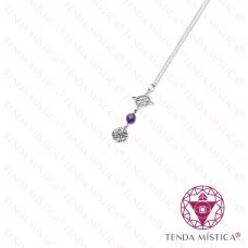 Colar Aço com Duas Proteções Prata Bola Ametista