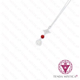Colar Prata Duas Proteções Bola Coral