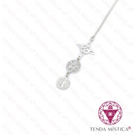Colar Prata Tripla Proteção Tetragrammaton e S.Bento 16mm