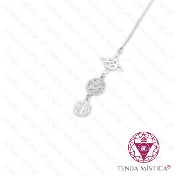 Colar Prata Tripla Proteção Tetragrammaton e S.Bento 16mm Colar Prata Tripla Proteção Tetragrammaton e S.Bento 16mm