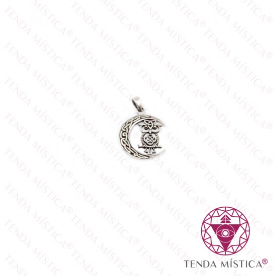 Pendente Prata Lua e Mocho 27mm