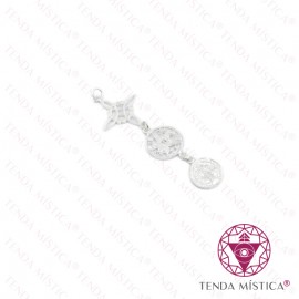 Pendente Prata Tripla Proteção Tetragrammaton e S.Bento 16mm 