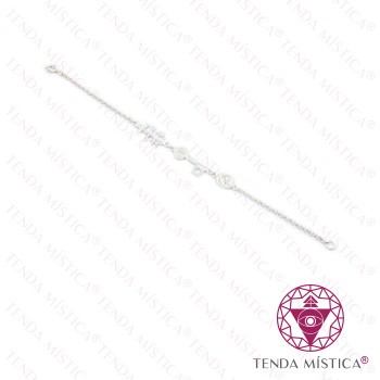 Pulseira Prata Três Proteções Nossa Senhora , Cruz de Caravaca e S.Bento Pulseira Prata Três Proteções Nossa Senhora , Cruz de Caravaca e S.Bento