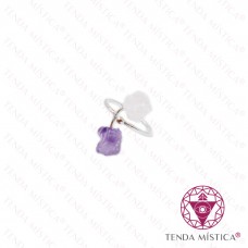 Anel Meio Círculo Ametista e Quartzo Rosa