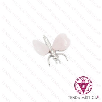 Borboleta Coração Quartzo Rosa Prateado