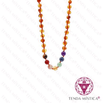 Colar Âmbar Escuro Chakras 32cm