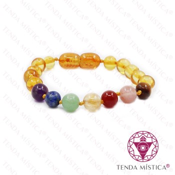 Pulseira Âmbar Chakras 14cm