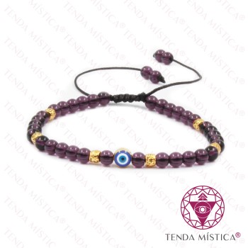 Pulseira Ametista + Olho Turco Ajustável 4mm