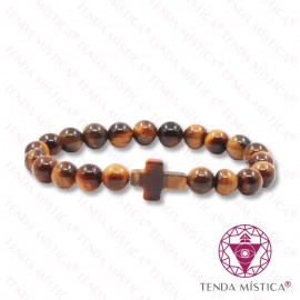 Pulseira Cruz Olho de Tigre 8mm