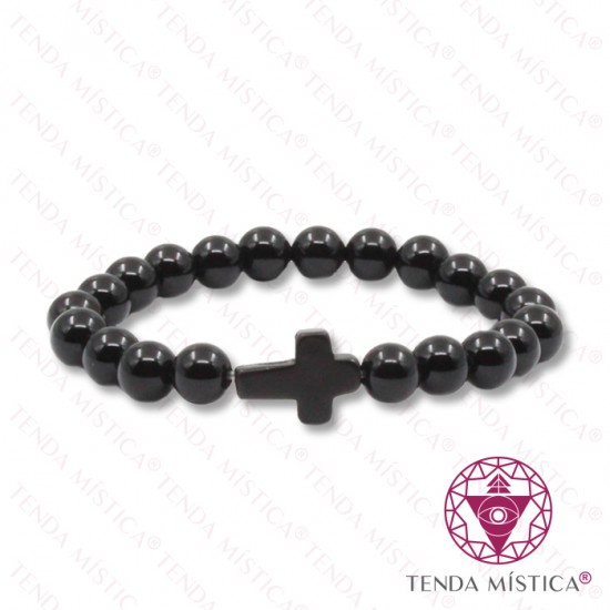 Pulseira Cruz Ónix 8mm
