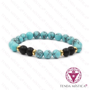 Pulseira Howlite Azul + Onix Matt 8mm