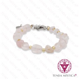 Pulseira Irregular Quartzo Rosa com Aço