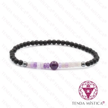 Pulseira Onix Matt + Ametista Discos + Bola 4mm 
