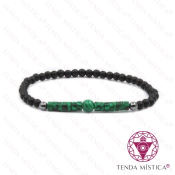 Pulseira Onix Matt + Malaquite Discos + Bola 4mm