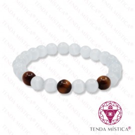 Pulseira Selenite + Olho de Tigre 8mm