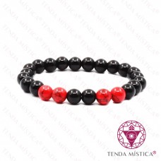 Pulseira Turmalina e Howlite Vermelha 8mm