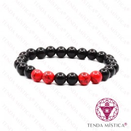 Pulseira Turmalina e Howlite Vermelha 8mm