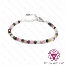 Pulseira Multiface Turmalina Multicolor com Aço 3mm