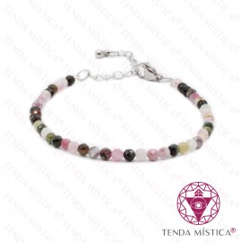 Pulseira Multiface Turmalina Multicolor com Aço 3mm