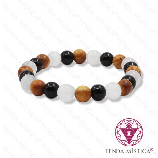 Pulseira Turmalina Selenite e Pau Santo 8mm