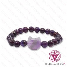 Pulseira Ametista com Gato 8mm