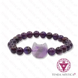 Pulseira Ametista com Gato 8mm