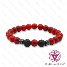 Pulseira Howlite Vermelha + Vulcânica 8mm