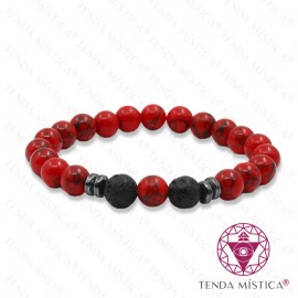 Pulseira Howlite Vermelha + Vulcânica 8mm