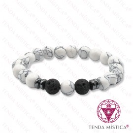 Pulseira Howlite Branca + Vulcânica 8mm