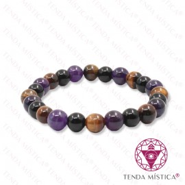 Pulseira Obsidiana Negra + Olho de Tigre + Ametista 8mm