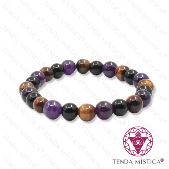 Pulseira Obsidiana Negra + Olho de Tigre + Ametista 8mm