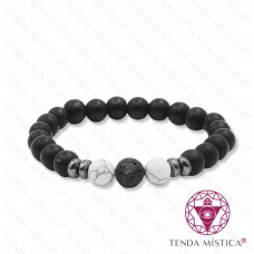 Pulseira Ónix Matt + Howlite Branca 8mm