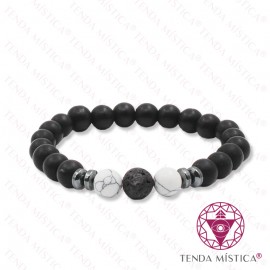 Pulseira Ónix Matt + Howlite Branca 8mm