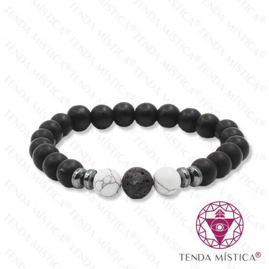 Pulseira Ónix Matt + Howlite Branca 8mm