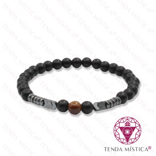 Pulseira Ónix Matt + Hematite + Olho de Tigre 6mm