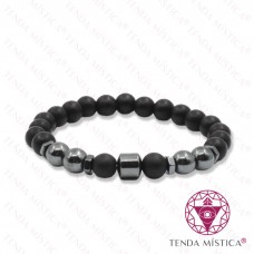 Pulseira Ónix Matt + Hematite Cilindro 8mm