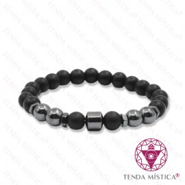 Pulseira Ónix Matt + Hematite Cilindro 8mm