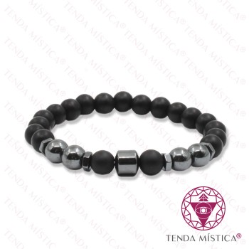 Pulseira Ónix Matt + Hematite Cilindro 8mm