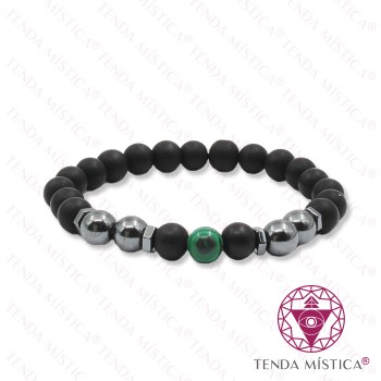 Pulseira Ónix Matt + Hematite + Malaquite 8mm
