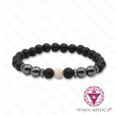 Pulseira Ónix Matt + Hematite + Howlite Branca 8mm